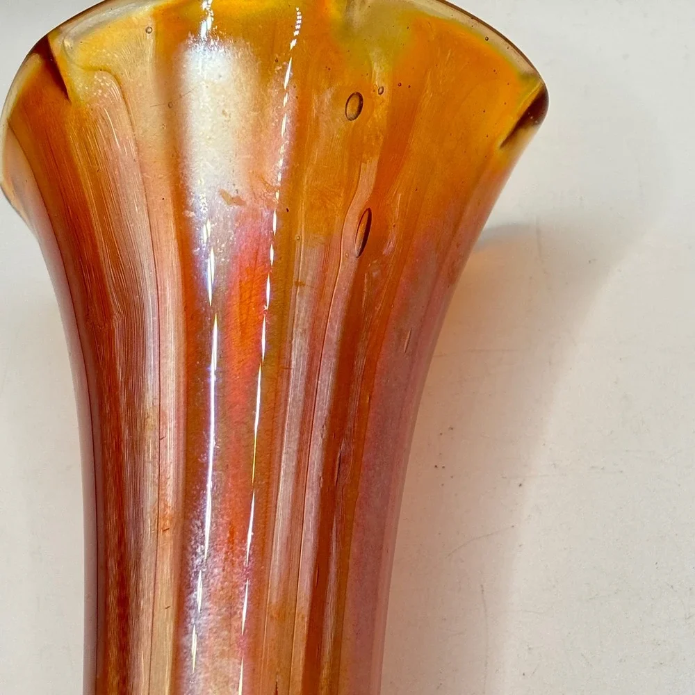 Imperial Glass Marigold Carnival Glass Vase 9 Inch‎ Vintage Fluted Iridescent